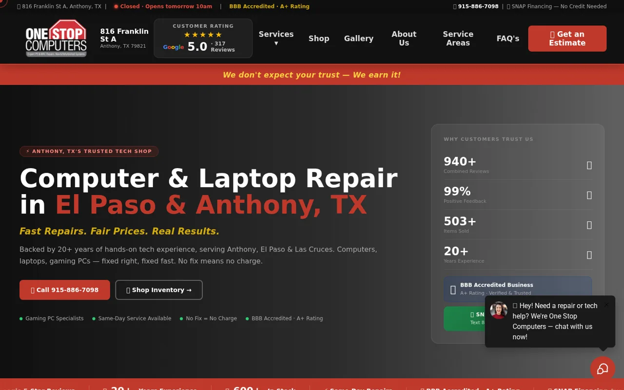 One Stop Computers website